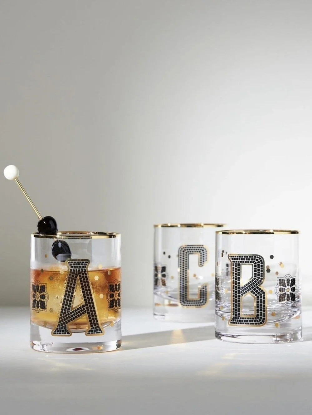 By Anthropologie Bistro Tile monogram initial 'S' glass